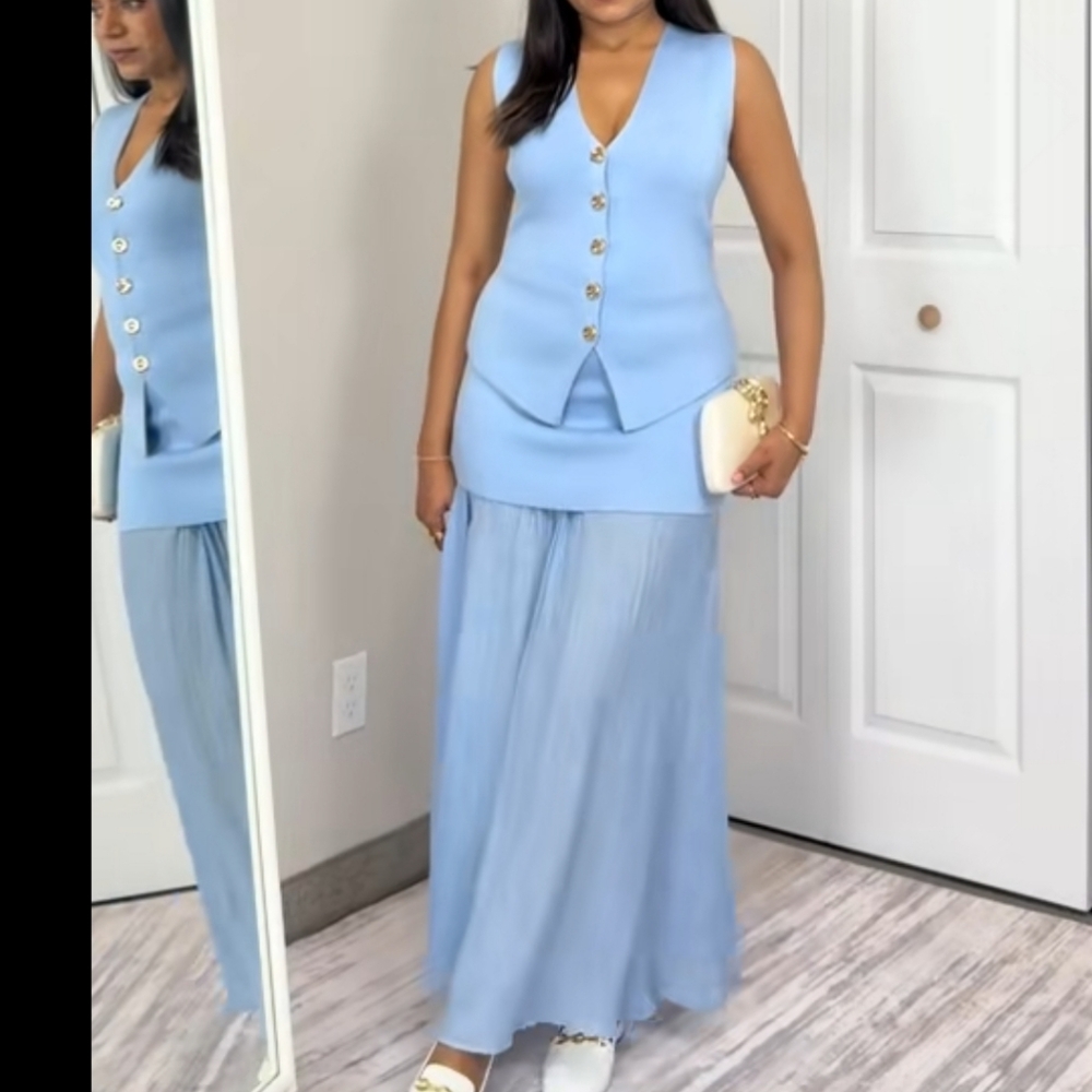 NWT ZARA MIXED PLEATED KNIT SKIRT Elegant Blue SIZE M - Picture 11 of 15
